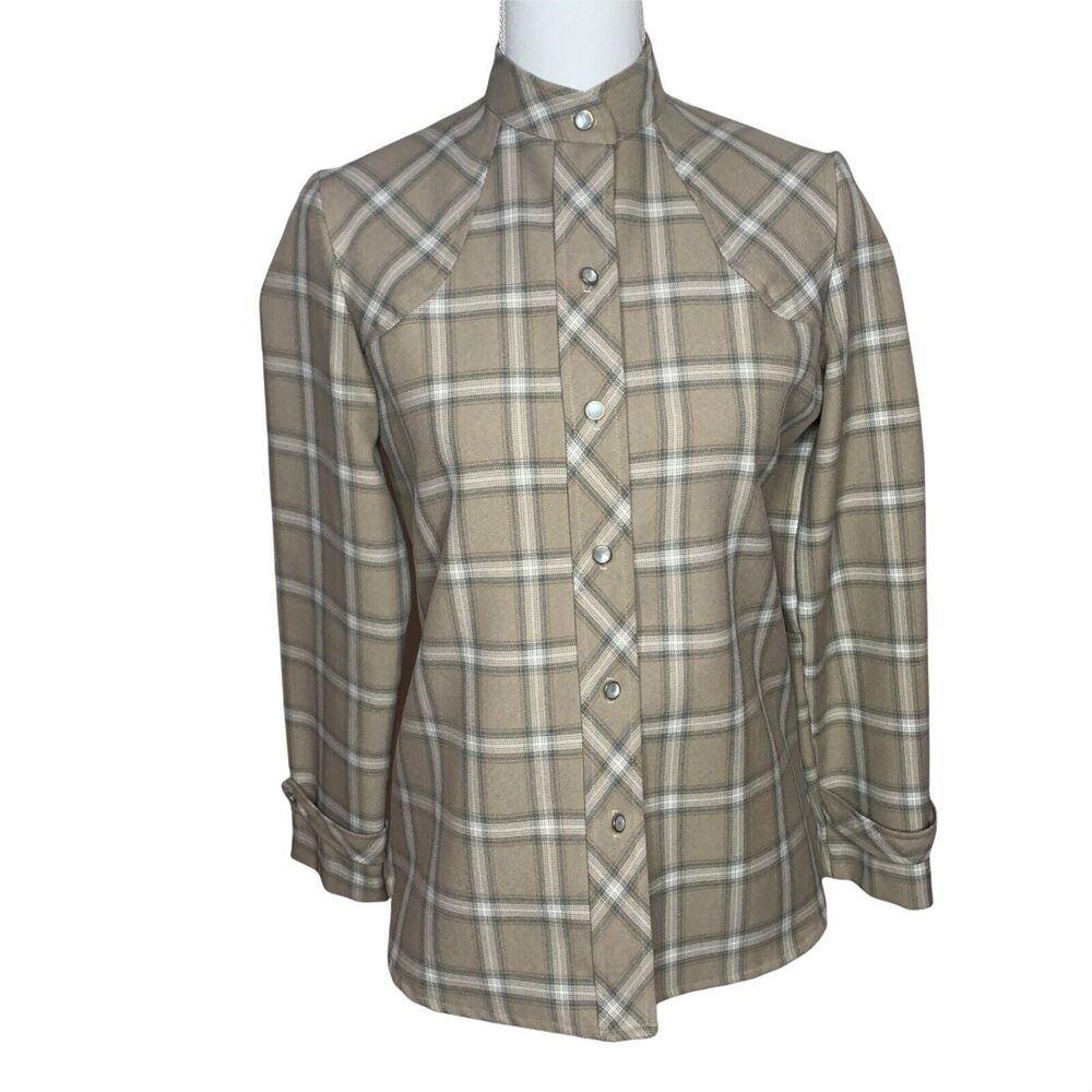 Vintage 70s Western Style Plaid Shirt Jacket Size Small Pearl Buttons Questo